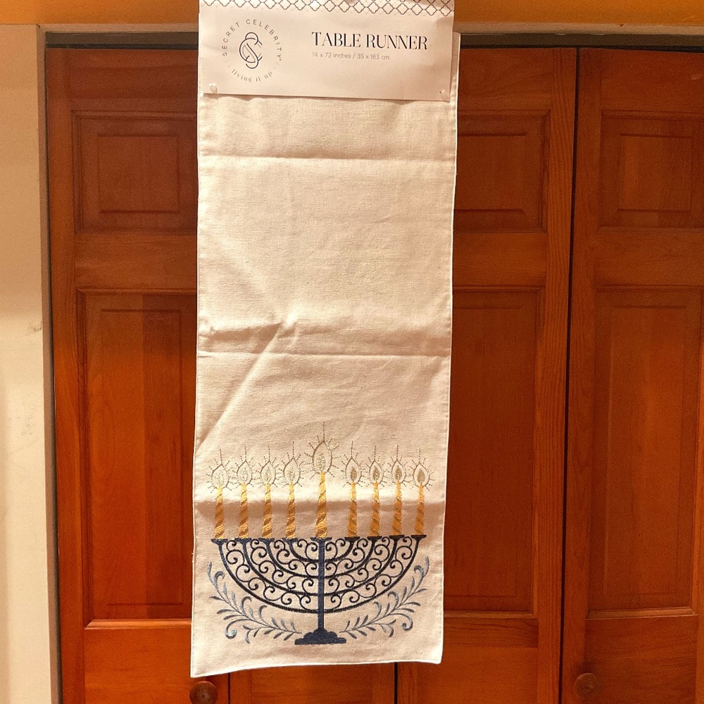 Chanukah Hanukkah Table Runner Embroidered Linen
